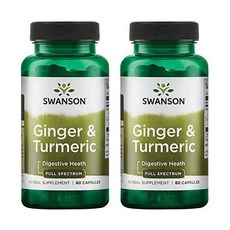 스완슨 Swanson 플 스펙트럼 Ginger & Turmeric 60 Capsules Pack of 2, 스완슨 Swanson 플 스펙트럼 Ginger & Tu, 2개, 60정
