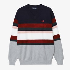 [본사정품] 프레드페리 Border V Neck Knit Sweater(J01)