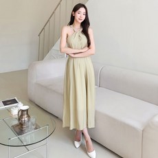 홀터넥 롱 원피스 휴양지 바캉스룩 여신 리본 스트랩 비치 스퀘어 [리쥬]