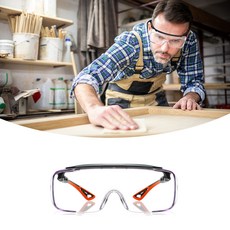 RAUOJOS 보안경 작업 보안경 안티포그 UV 400 보호 폴리카보네이트 렌즈 + 안경 케이스 세트 ROS-OTG002, 오렌지색 액자 + 투명 렌즈