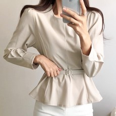요시아나 [당일발송] 클래식한 로크샤 페플럼 벨티드 블라우스(벨트세트) 2컬러