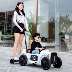 전동 푸쉬카 디트로네 같은 어른 탈 수 있는 아기 자동차 푸시카, 펄 화이트 + 12V25A 리튬 배터리