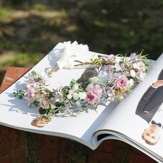 앨리플라워 내츄럴 들꽃 화관 웨딩화관 스몰 웨딩 화관 브라이덜샤워소품 웨딩헤어 악세사리 꽃화관 머리장식, 크림