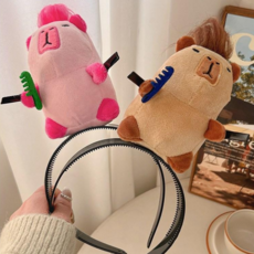 카피바라 시크한 장발 인형 키링 집게 머리띠, 헤어밴드, 핑크, 1개