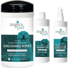 Zogics 펫 클린 앤 신랑 번들 – 탈취 샴푸 강아지 컨디셔너 디탱글러 스프레이 그루밍 물티슈 저자극성 및 무독성 포뮬러 크루얼티 프리 3개 세트