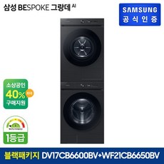 삼성 BESPOKE AI 그랑데 블랙캐비어 1등급 건조기 17kg(DV17CB6600BV)+21kg 1등급 세탁기(WF21CB