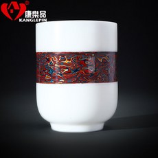 강악품 칠기 다기 금수 끝 부분 빅 옻칠공예 그림 찻잔 덕화 옥 양의 기름 중국식, 금수 끝 부분 빅 칠함 컵 와인레드