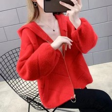  여성용 모조 밍크 벨벳 스웨터 루즈 니트 가디건 코트 긴팔 지퍼 재킷 R153 가을 겨울 