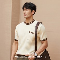 ANYOU 고급 남자반팔티 머슬핏 니트반팔