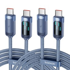 Toocki LED 라이트 PD 100W C to C타입 초고속충전 케이블, 2개, 블루, 2m