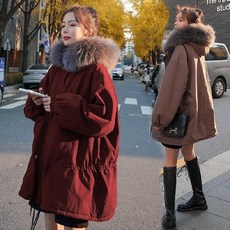 [무료배송]빅사이즈실패없는 오버핏 여자점퍼공식 웹 사이트 사진 새로운 한국어 버전 느슨한 중간 길이 파이 극복 복고풍 후드 다운 패딩