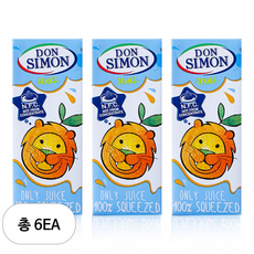 돈시몬 착즙 오렌지 주스, 200ml, 6개