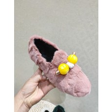퍼슬립온 유행치마 남녀신발 통굽 소프트한바닥 리본 밍크털 기모 깊은앞코 편리한 밍크 면펌프스 35-42빅사이즈