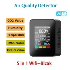공기측정기 와이파이 실내 CO2 감지기 공기질 모니터 포름알데히드 HCHO TVOC 테스터 온도 습도 센서 계량기 5 in 1, [03] 5 in1 black, 1개