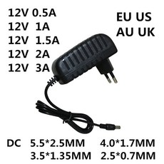 조명 어댑터 충전기 12 1PC 전원 CCTV 1A 2A 240V 100 볼트 0 1 V 공급 용 EVD AC 5A DC LED 3A 컨버터 스트립 장치, DC plug 2.5-0.7MM, AU, 12V 1A, 1개