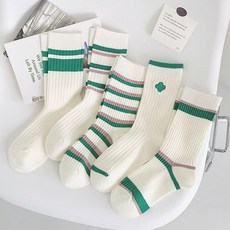 [KT알파쇼핑]여성 럭키 클로버 골지 중목 양말 5켤레