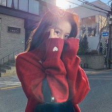 안나리야 루즈핏 하이넥 귀여운 하트 니트 스웨터 SH