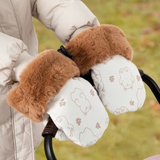 여행용 따뜻한 액세서리 1 장갑 내부 방지 쌍 겨울 모피 외부 유모차 두꺼운 동결, beige bear, 1개