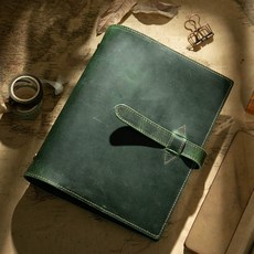 102579 다이어리바인더 빈티지 루스리프 클립 A6장부 여행 노트 소가죽 권 가죽 일기, A5 크레이지 호스 짙은 녹색