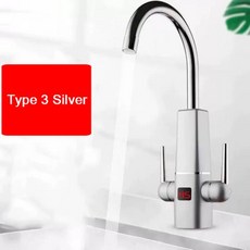 DMWD 전기 순간 가열 수도꼭지 더블 핸들 탱크리스 온수기 탭 즉석 주방 온도 디스플레이, Type3 Silver, 1개
