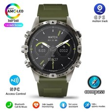 GEJIAN 야외 블루투스 통화 스마트 워치 고화질 대형 스크린 피트니스 원형 블루투스 통화 스마트 워치 1.6 인치, 실버 그린