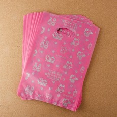 100p 양장지 손잡이 비닐봉투 핑크 22cm 다용도비닐봉지 편리한비닐봉투 일회용봉투, 1개