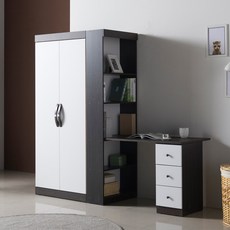 뉴그린퍼니처 모던h형책상과이불장세트 옷장책상, 웬지화이트