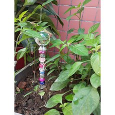 LFaize Fairy Garden Stake Flow Bed Decor Gardening Gift Lawn Decor Sun Catcher Gard 장식(7) 라운드 클리어 다이아, 단일옵션