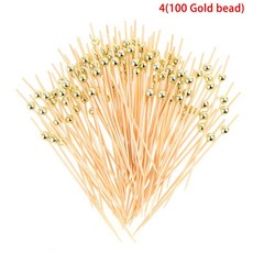 일회용 대나무 꼬치 뷔페 음식 픽 컵케이크 과일 포크 파티 디저, 5.4100 Gold bead, 1개