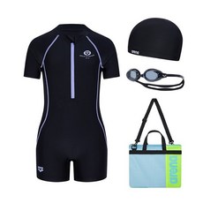 아레나 여아동 수영강습 키트 수영복반팔슈트수영복+수경+수모+망사가방스타트A4BG1KG02BLK981552