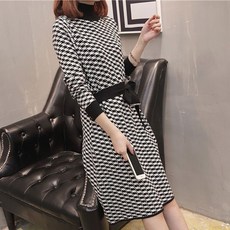 겨울 가을 여성 루즈핏 하이넥 니트 롱 원피스 빈티지 캐주얼 보온 니트 롱 원피스