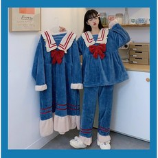 보들보들 세일러카라 잠옷세트 겨울용 홈웨어 파자마 세트 원피스