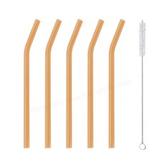 브띠에 커브형 내열유리 빨대+세척솔, 오렌지 5p + 세척솔 1p, 1개