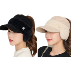 클리커스 여성 가을 겨울 골프 등산 모자 6종 2개, 블랙 + 베이지