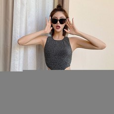 블링블링 해변 홀터넥 민소매 옆트임 모노키니 수영복 바캉스, 그레이216