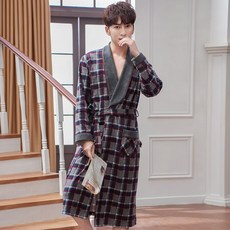 남자면잠옷 빅사이즈 순면 코튼 봄가을 롱 겨울 목욕 일체 양식 얇은 사계절 샤워