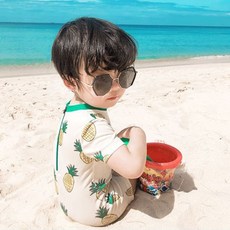 주니유니 유아 아동 파인애플래쉬가드 모자포함 국내배송 아동수영복 아동래쉬가드 유아래쉬가드