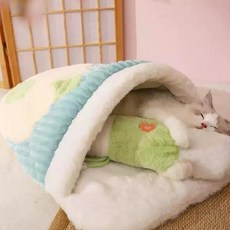 숨숨집 플리스 벚꽃 고양이 하우스 이불 베개 방석, 그린
