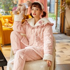 여성 겨울 가을 계절 두터운 융털 삼층 겹 패딩 코트 보온 스위트 실내복 홈웨어