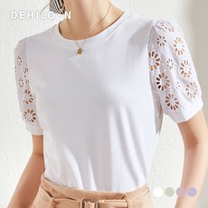 데일로엔 여성용 소매 오픈 플라워 레이스 반팔 티셔츠