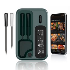 Tempwise Wifi 무선 바베큐 온도계 길이 2개의 극세 프로브 Bluetooth 5.4 스마트 온도 설정 알림 IP67 방수 조리 온도계 데일리 바베큐 캠핑 적용, 1개, 01 green