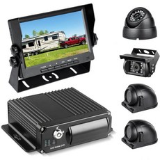  VSSTECH 모바일 DVR 시스템 4채널 1080P H.265 AHD 차량용 비디오 레코더(IR 나이트 비전 방수 프론트 사이드 리어 카메라 7인치 VGA 모니터) 트럭 버스 