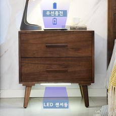 셀프간접조명 무선충전협탁 콘센트 LED usb협탁 2단, 1.월넛(기본형)