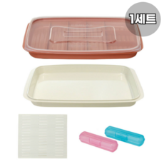 씨밀렉스 김밥 재료 보관용기 + 쟁반형 뚜껑 + 대나무 김밥말이 + 김밥트레이 랜덤 발송 2p, Peach(피치 코랄), 1세트