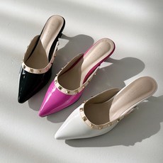 스터드 찡 천연가죽 스틸레토 뮬 4cm