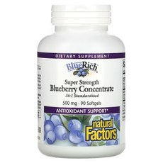 Natural Factors 36배 농축 캐나다 블루베리 500mg 180캡슐 180정 1개, 90정 × 1개