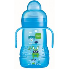 스페인직송 MAM 트레이너 + 220ml - 2-에서-1 튜토리얼 &amp; 학습 유리 (4 개월 - 색상 : 블루), 단일옵션, 단일옵션