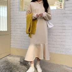 퍼니걸스 5661 기모 무지 프릴 후드 롱 원피스 여성의류