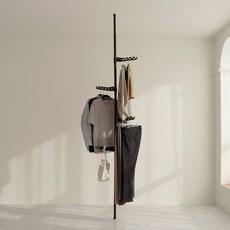 일자형 벽 행거 3단 접이식옷걸이, 블랙 3단