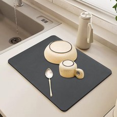 TAOTOO 탈수 매트 규조토속건 흡수매트 식기건조매트 30*40cm 둥글게 수납 접시 거치 속건성 내유성 선반시트 다크그레이, 1개